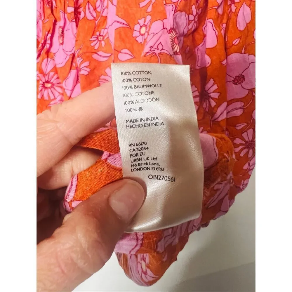 Free People Miss Daisy Heat Wave Combo Top Orange Pink Floral Sz S Ruffle Should